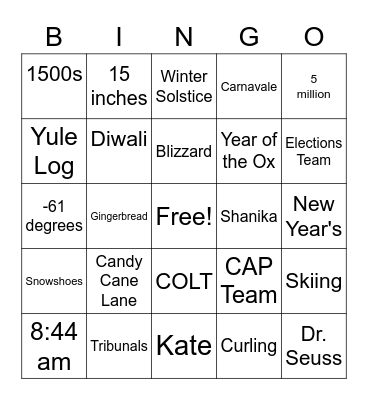 OCC Holiday BINGO! Bingo Card