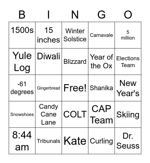 OCC Holiday BINGO! Bingo Card