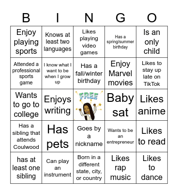 Ms. McCray Bingo Card