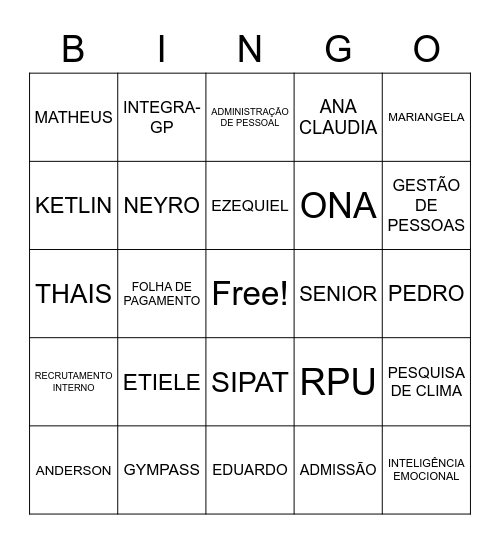 BINGO GPZÃO Bingo Card