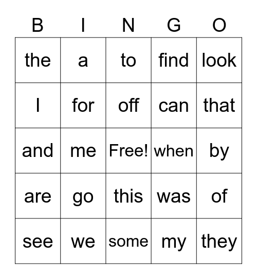 Sight words Bingo Card