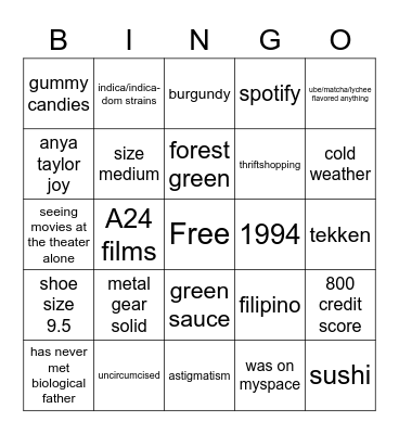 AJcore Bingo Card