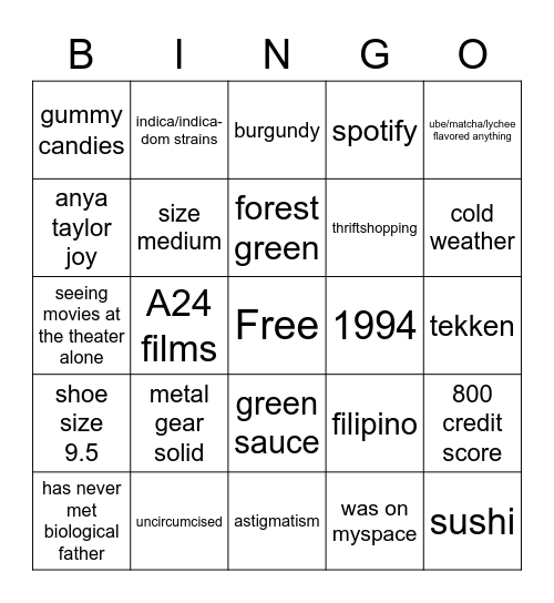 AJcore Bingo Card