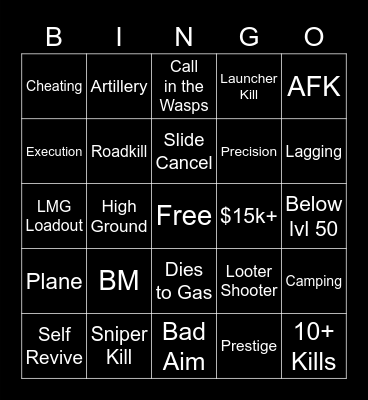 Warzone Bingo Card