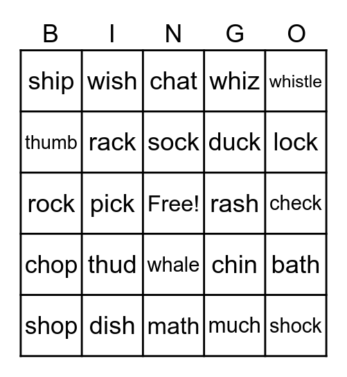 Digraph Bingo Card