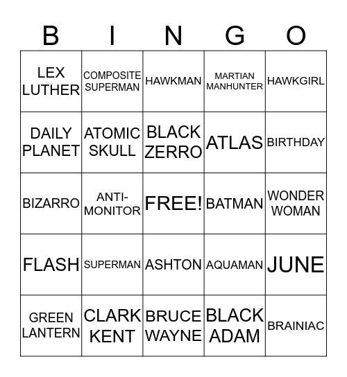 SUPERMAN Bingo Card