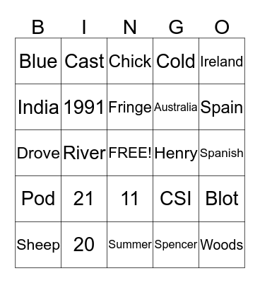 Trivia Bingo Card