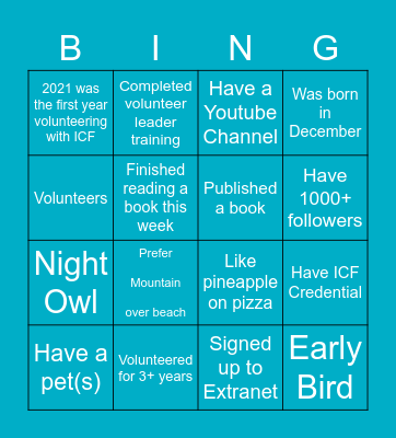 ICF BINGO Card
