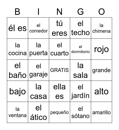 PARTES DE LA CASA Bingo Card