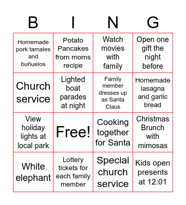 CORE HOLIDAY TRADITIONS Bingo Card