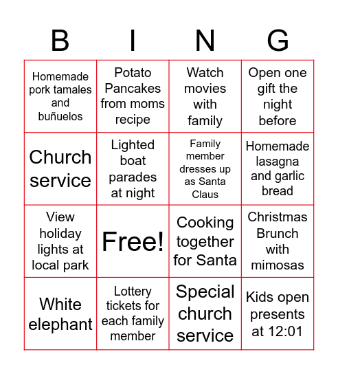 CORE HOLIDAY TRADITIONS Bingo Card