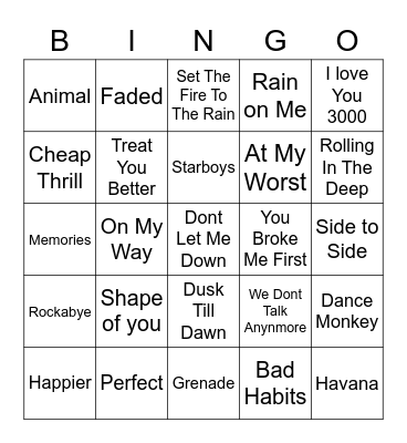 SONGS Bingo Card