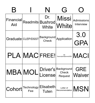 Untitled Bingo Card