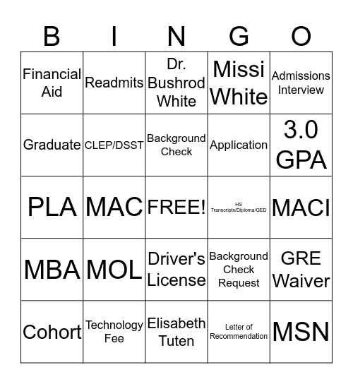 Untitled Bingo Card