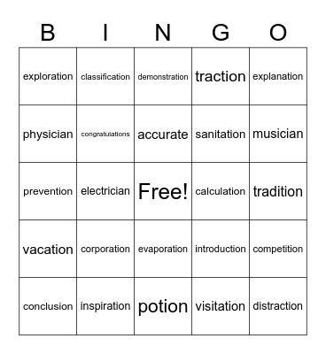 Challenge 'shun' BINGO Card