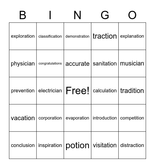 Challenge 'shun' BINGO Card