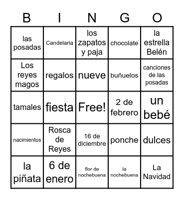 La Celebración de Navidad en México Bingo Card