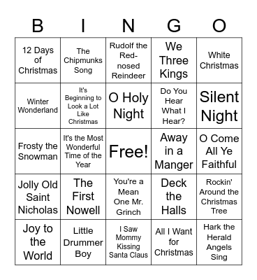 Christmas Song Bingo! Bingo Card
