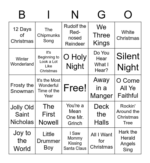 Christmas Song Bingo! Bingo Card