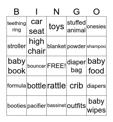 Baby Shower Bingo Card