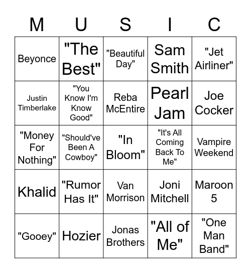 RME MUSIC BINGO Card