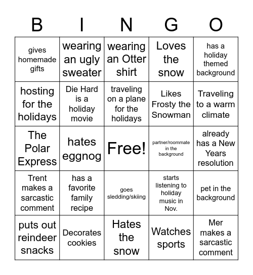 Holiday Bingo Card