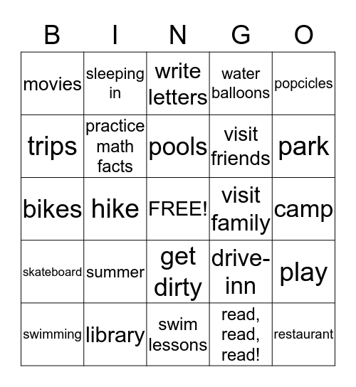 Mrs. B's Bingo Card