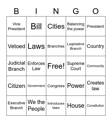 Goverment and Branches Bingo Card