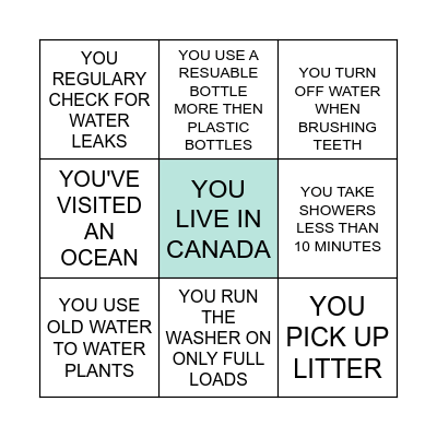 Water Conservation Check Bingo Card