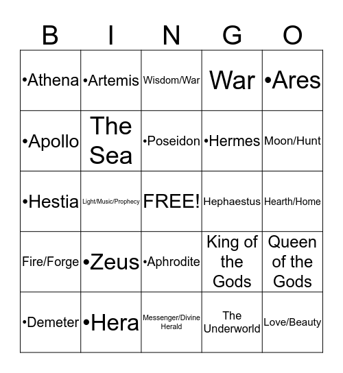 GREEK Bingo Card