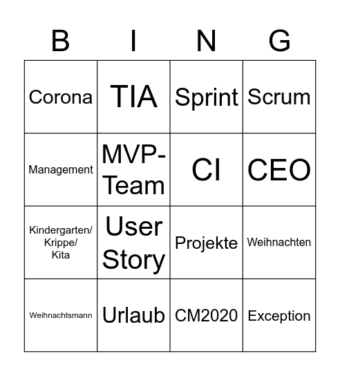 Christmas Scrum Bingo Card