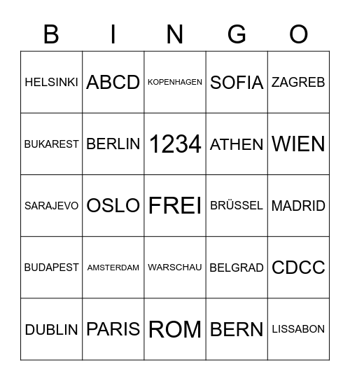 EUROPEAN CAPITAL CITIES Bingo Card