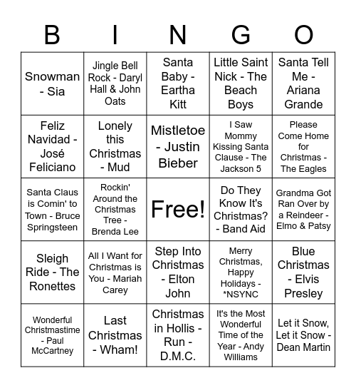 Bottoms Bar Music Bingo - CHRISTMAS CHEER Bingo Card