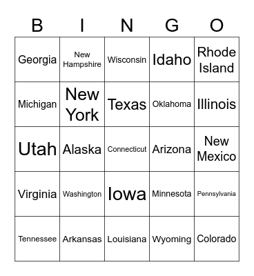 United States of America Bingo Card