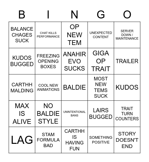 Arbury Bingo Card