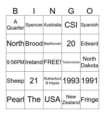 Trivia Bingo Card