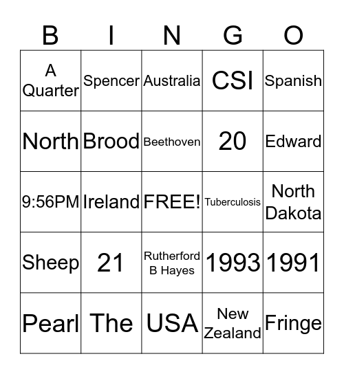 Trivia Bingo Card