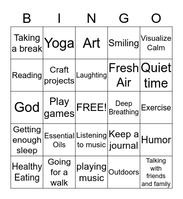 Coping Bingo Card