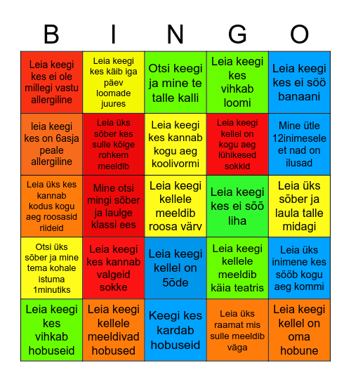 Otsi keegi Bingo Card