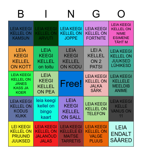 KOOLI PINGO Bingo Card
