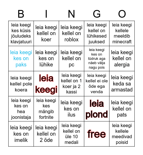 leia keegi Bingo Card