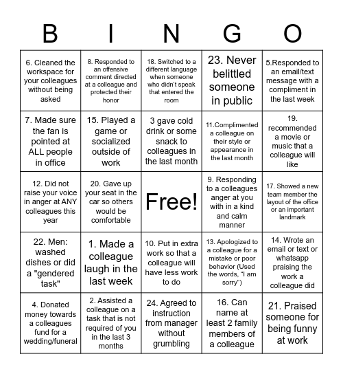 Kindness Bingo Card