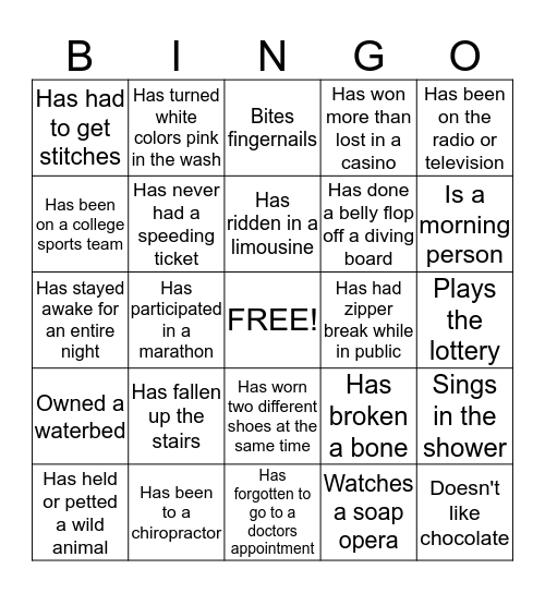 Human Bingo Card