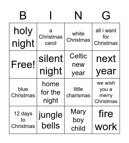 Christmas songs Bingo Card