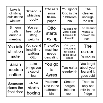 Working from home bingo Card