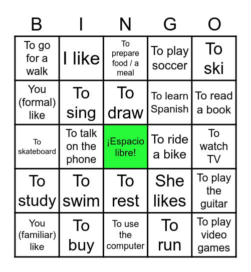 Los infinitivos + Gustar Bingo Card