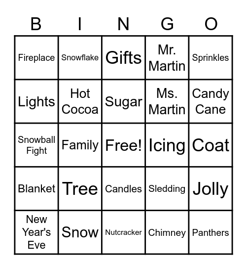 CAU Winter Bingo Card