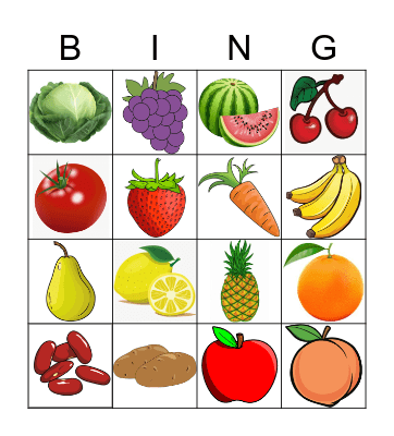 Fruits and Vegetables Bingo Card