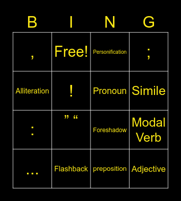 Language and Structural Techniques Bingo Card