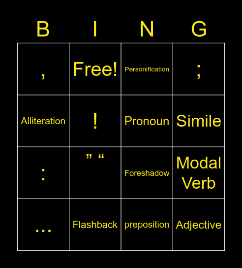 Language and Structural Techniques Bingo Card